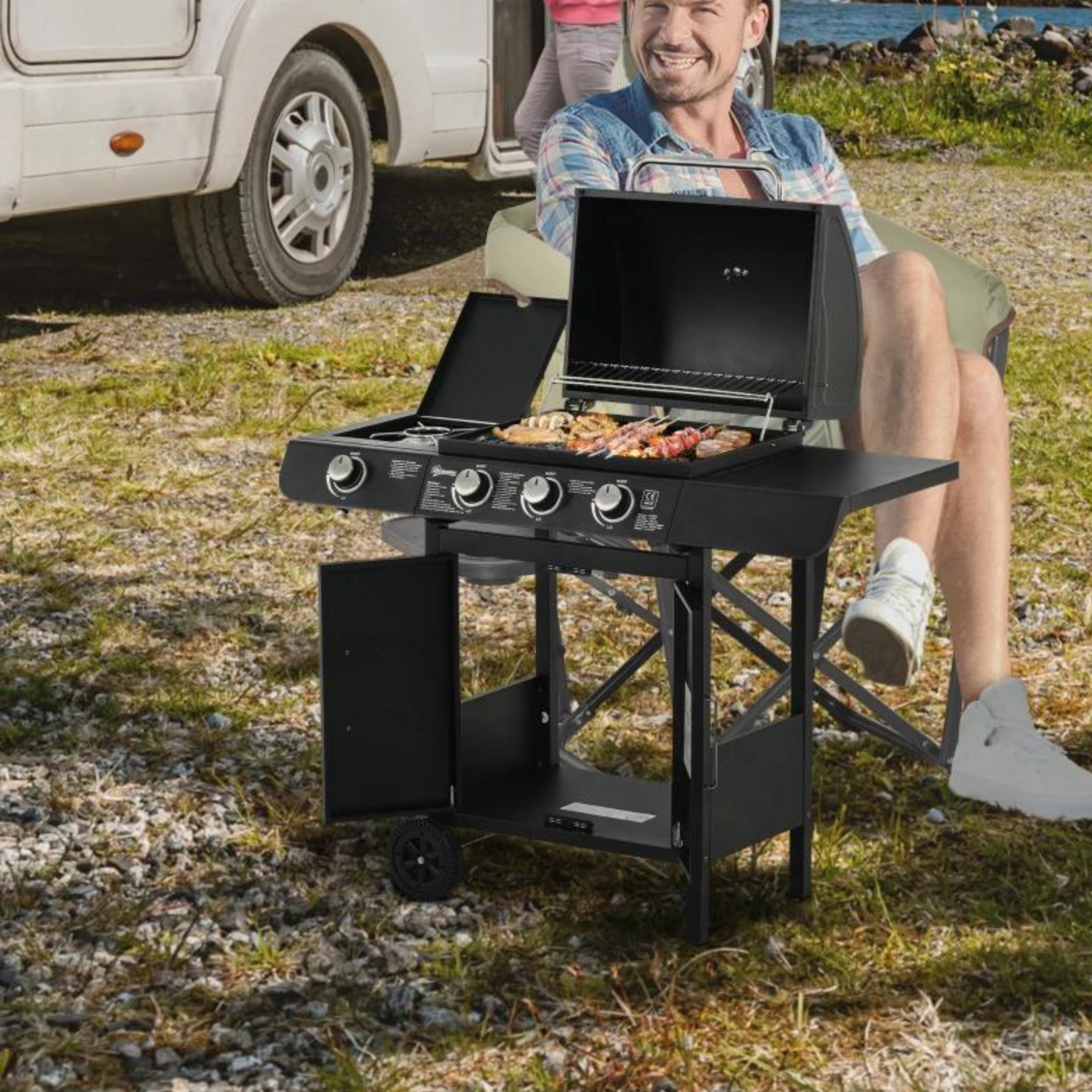 Gas BBQ 4-branders buitenkeuken 110x50x100 cm met werkruimte