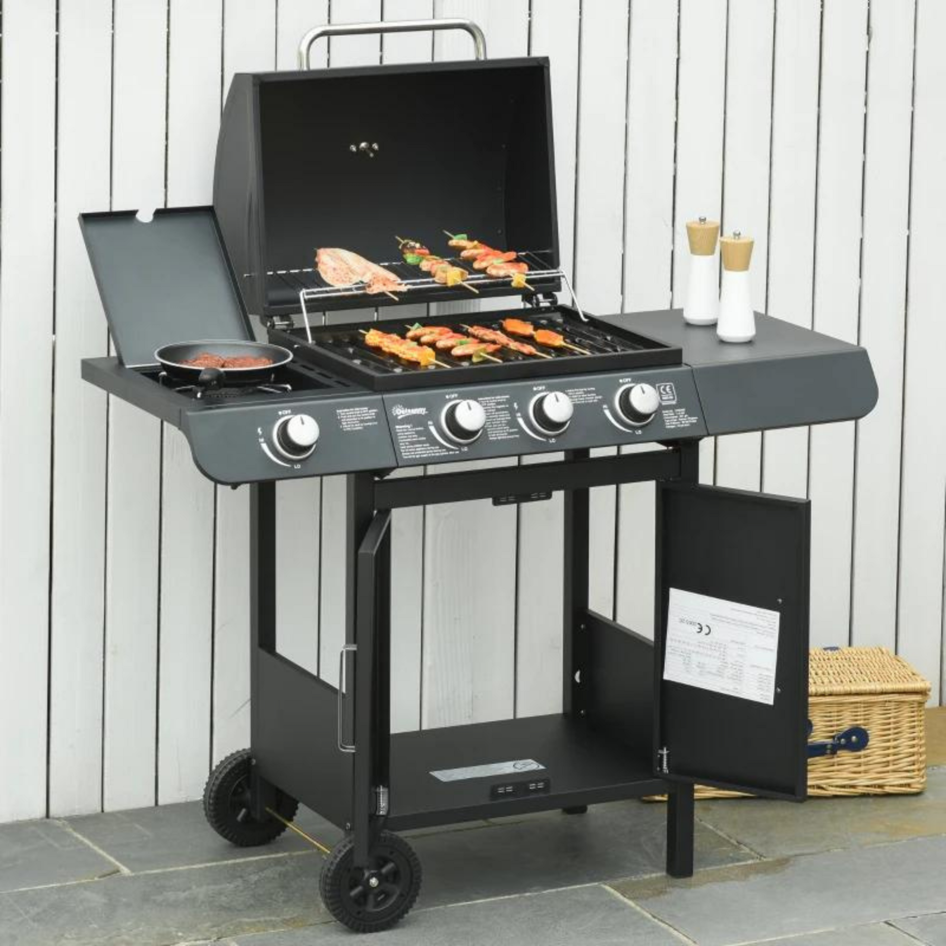 Gas BBQ 4-branders buitenkeuken 110x50x100 cm met werkruimte
