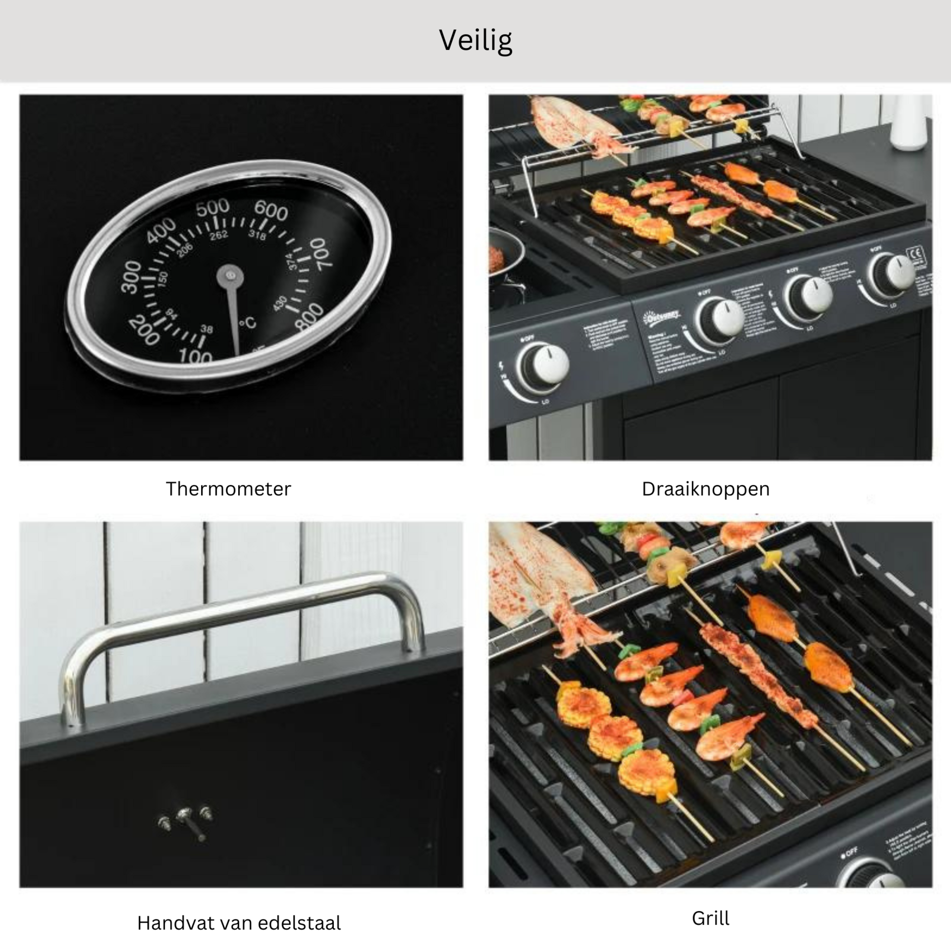 Gas BBQ 4-branders buitenkeuken 110x50x100 cm met werkruimte