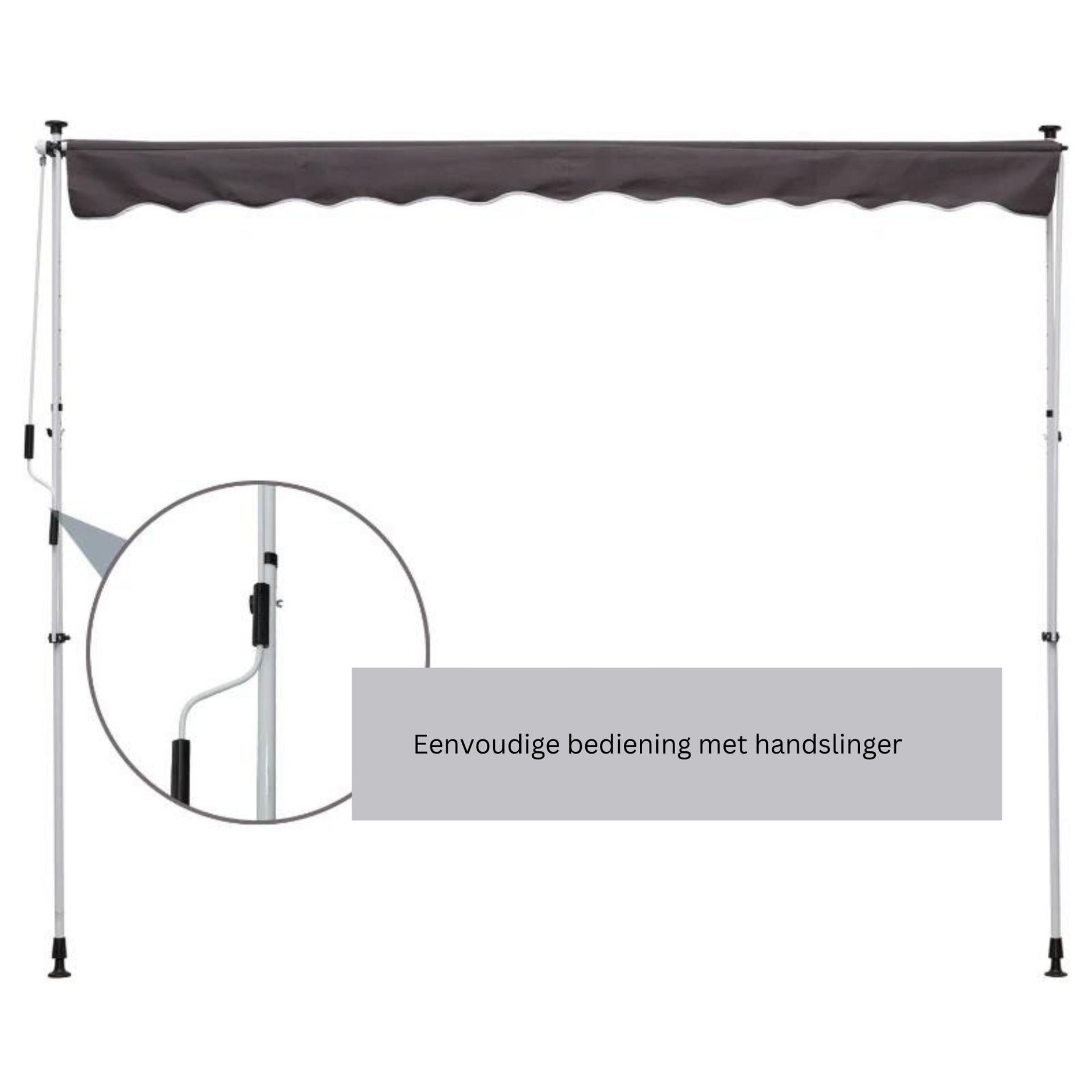 Zonnescherm luifel 200x150 cm grijs met slingerbediening en frame