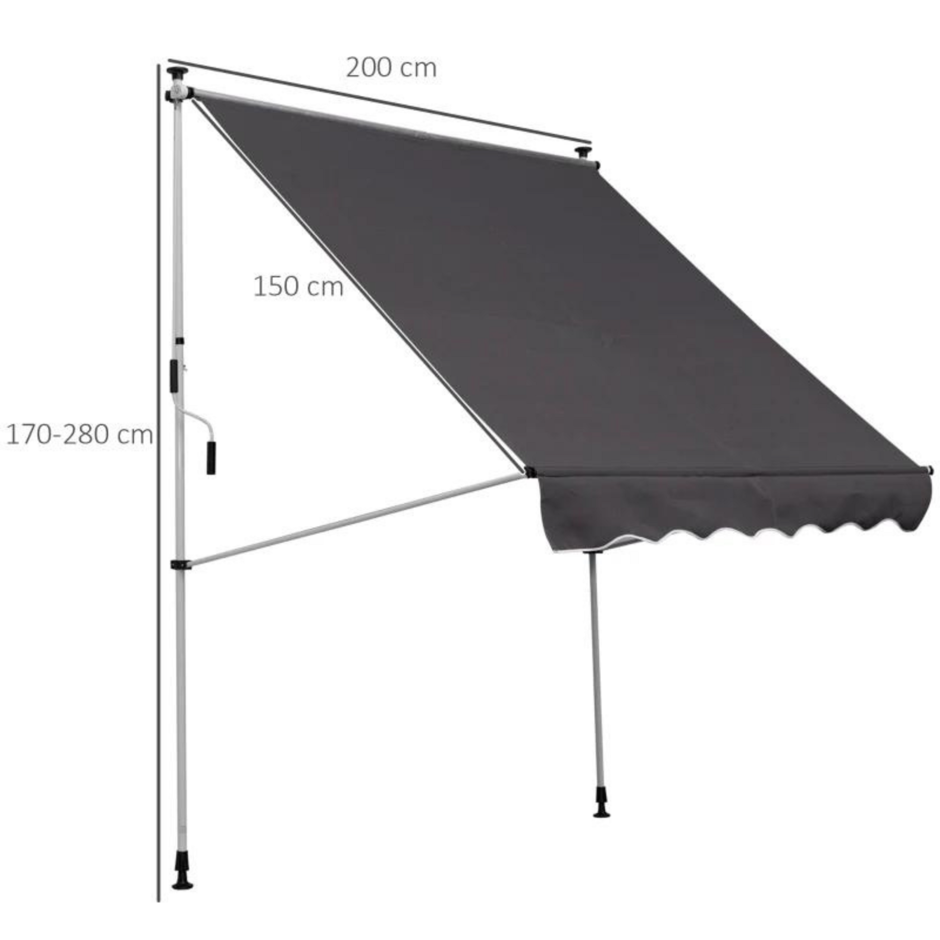 Zonnescherm luifel 200x150 cm grijs met slingerbediening en frame