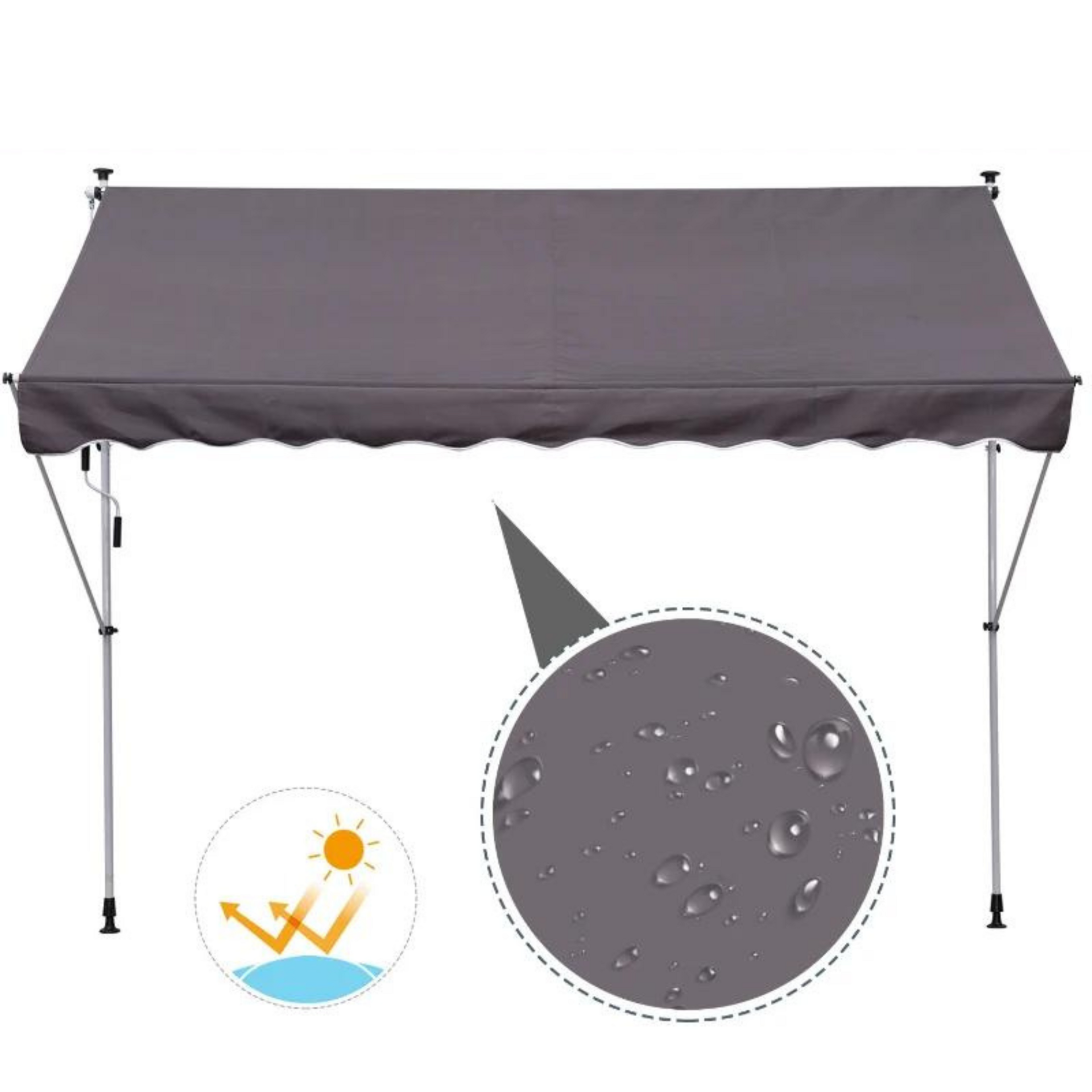 Zonnescherm luifel 200x150 cm grijs met slingerbediening en frame