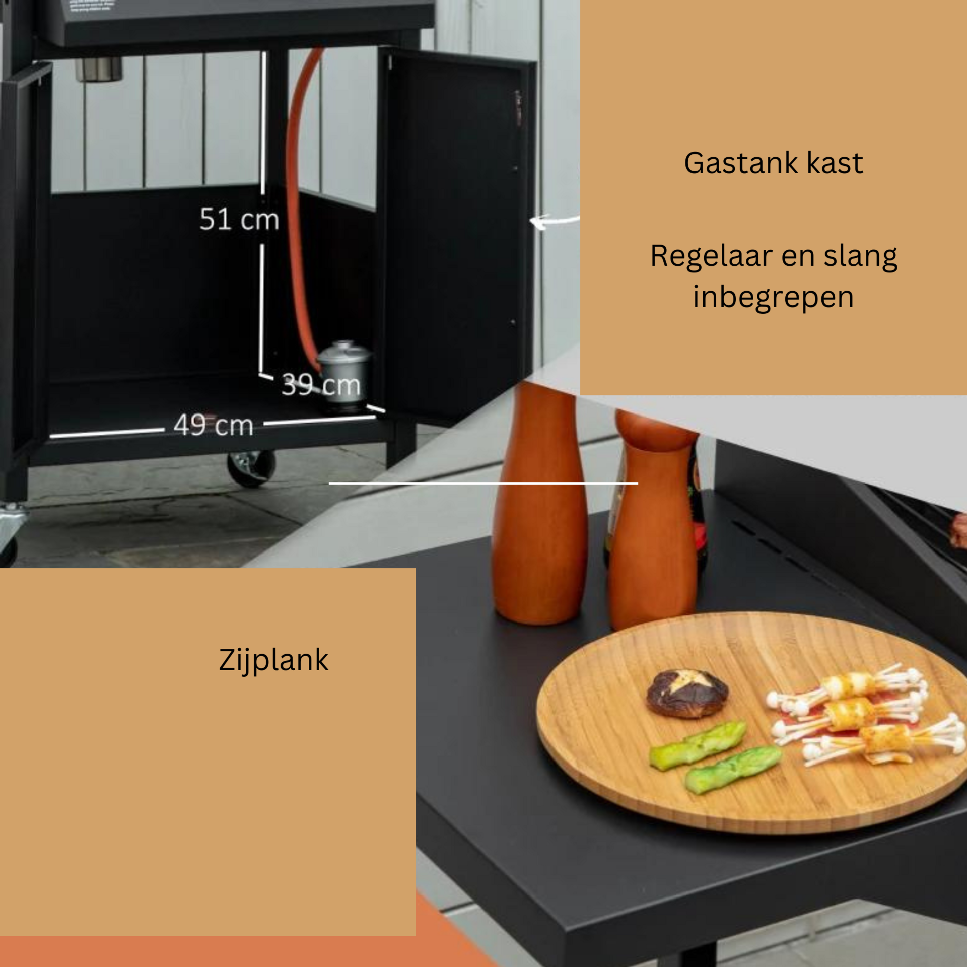 Gas BBQ 3-branders buitenkeuken 121x50x109 cm met werkblad