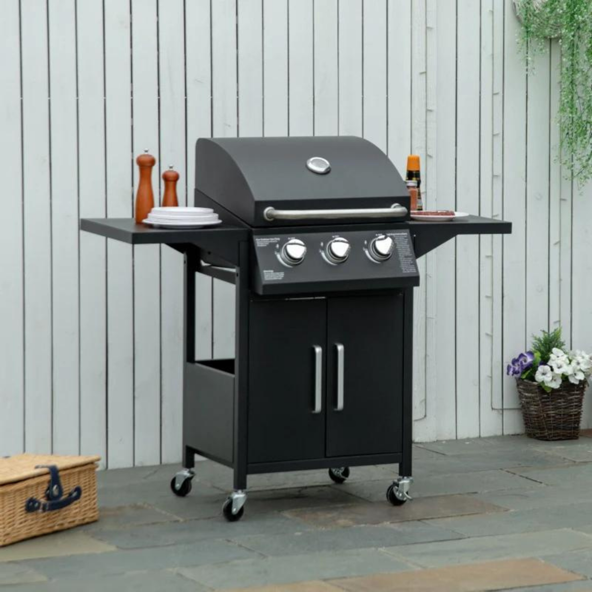 Gas BBQ 3-branders buitenkeuken 121x50x109 cm met werkblad