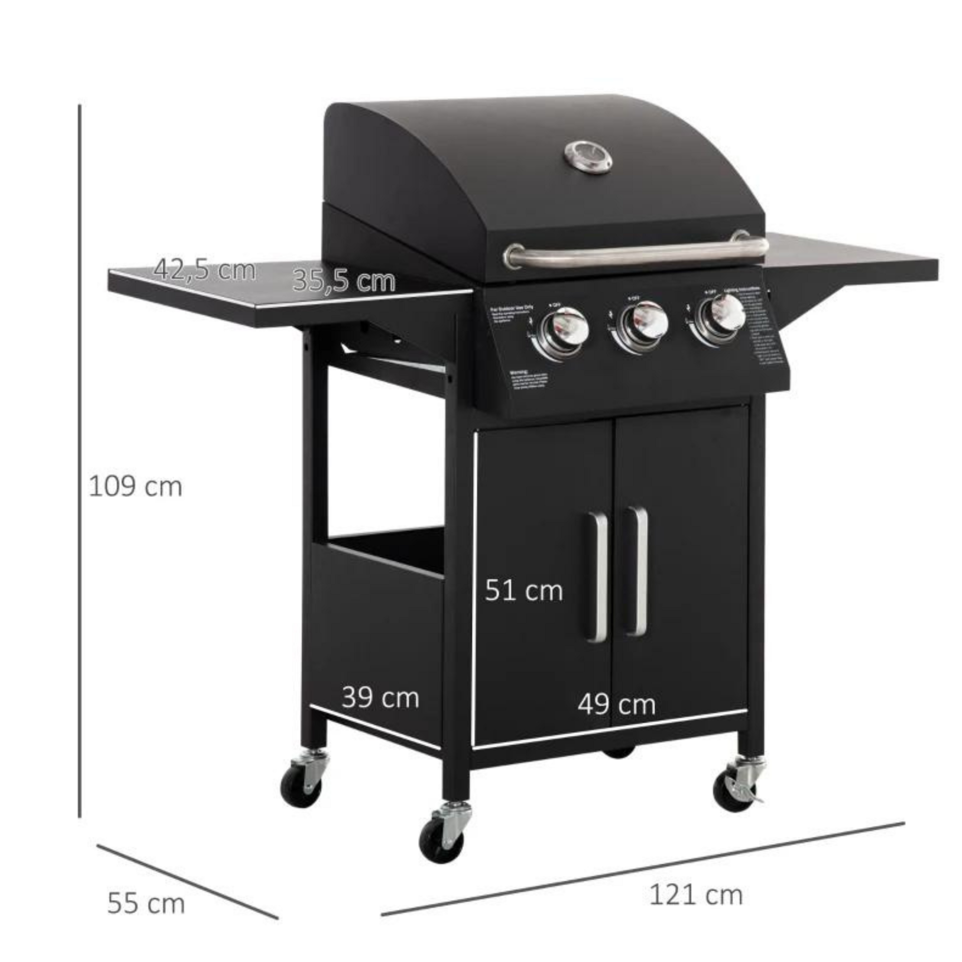 Gas BBQ 3-branders buitenkeuken 121x50x109 cm met werkblad