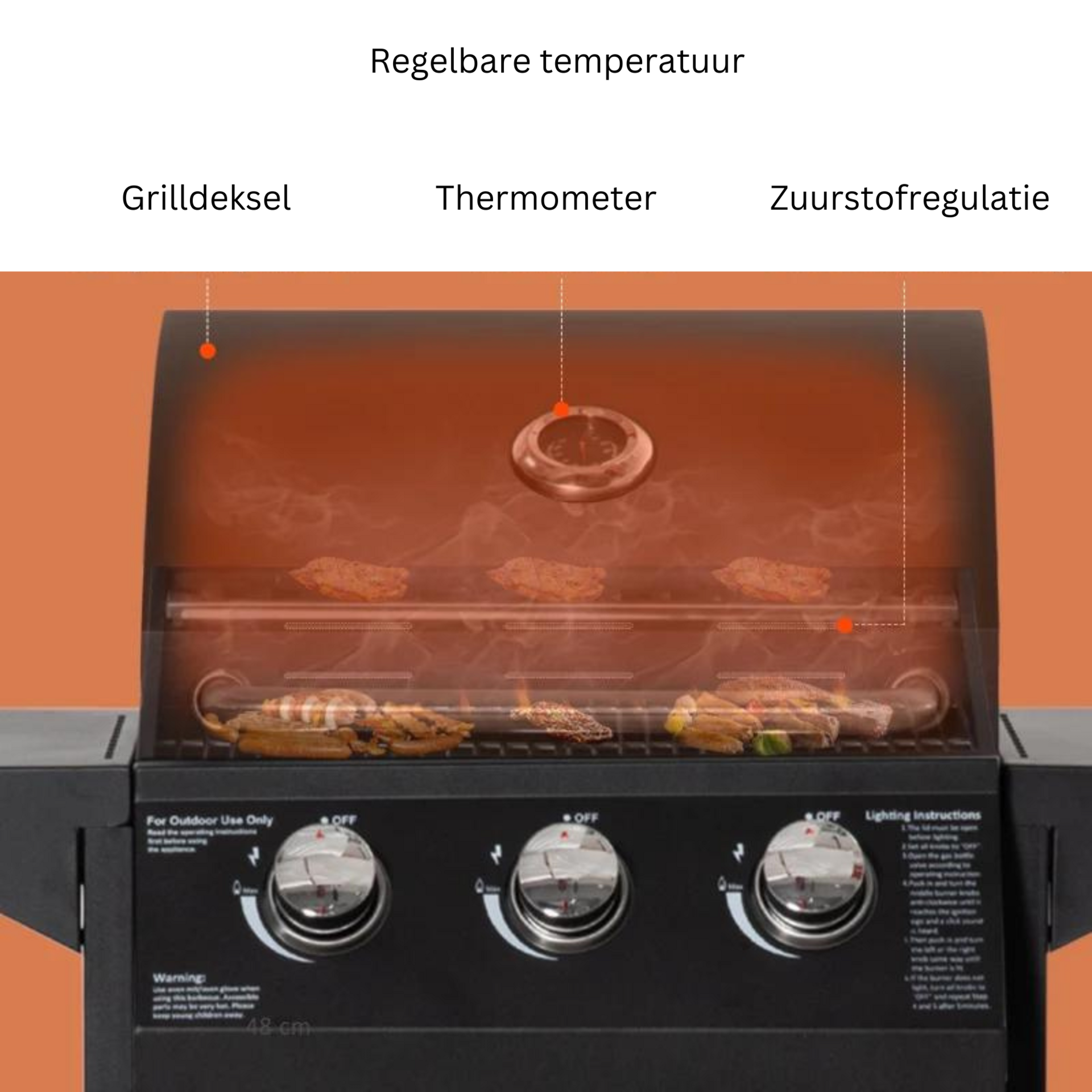 Gas BBQ 3-branders buitenkeuken 121x50x109 cm met werkblad