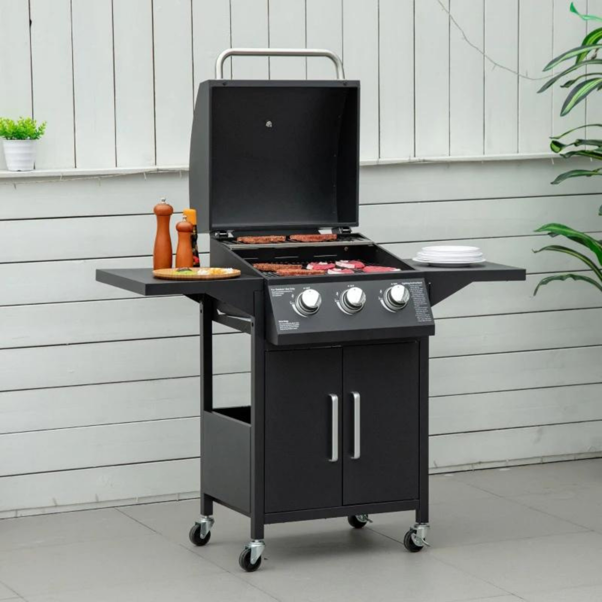 Gas BBQ 3-branders buitenkeuken 121x50x109 cm met werkblad