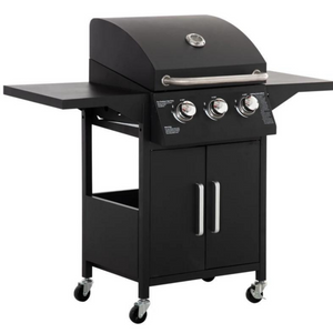 Gas BBQ 3-branders buitenkeuken 121x50x109 cm met werkblad, inklapbare zijtafels en wielen voor mobiel gebruik