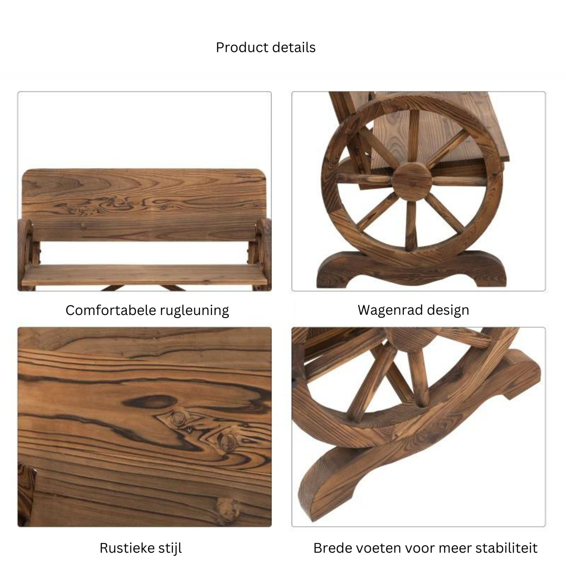 Landelijke tuinbank hout bruin 114x58x80 cm met klassiek design