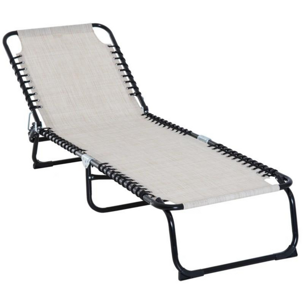 Beige inklapbaar veldbed 197x58x30 cm als ligbed voor camping of tuin