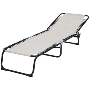 Beige inklapbaar veldbed 197x58x30 cm als ligbed met verstelbare rugleuning en stevig stalen frame voor camping of tuin