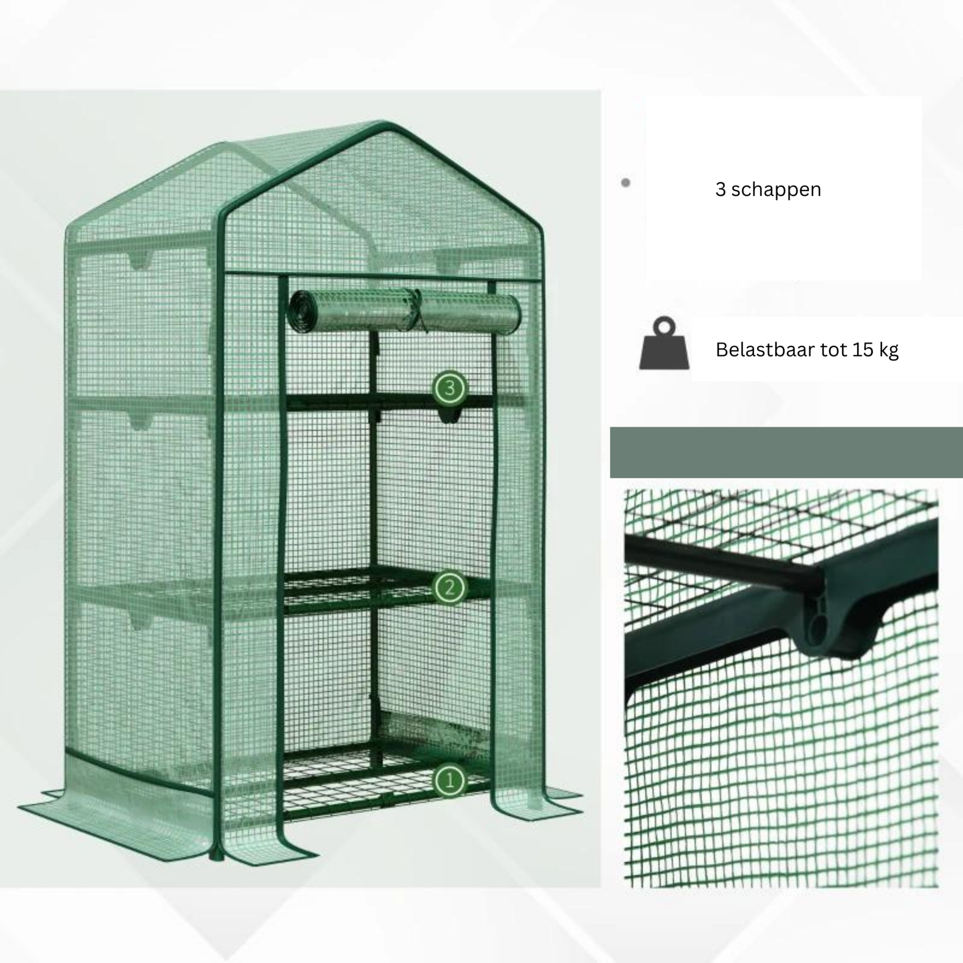 Broeikas groen met stevig frame – 69×49×125 cm ideale tuinkas