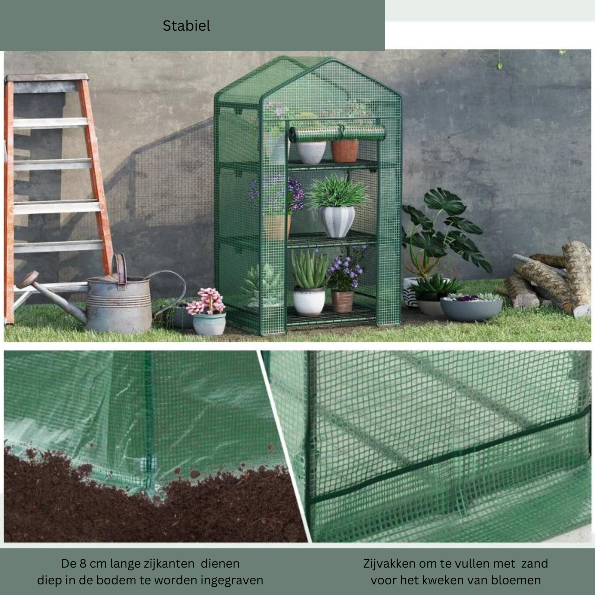 Broeikas groen met stevig frame – 69×49×125 cm ideale tuinkas