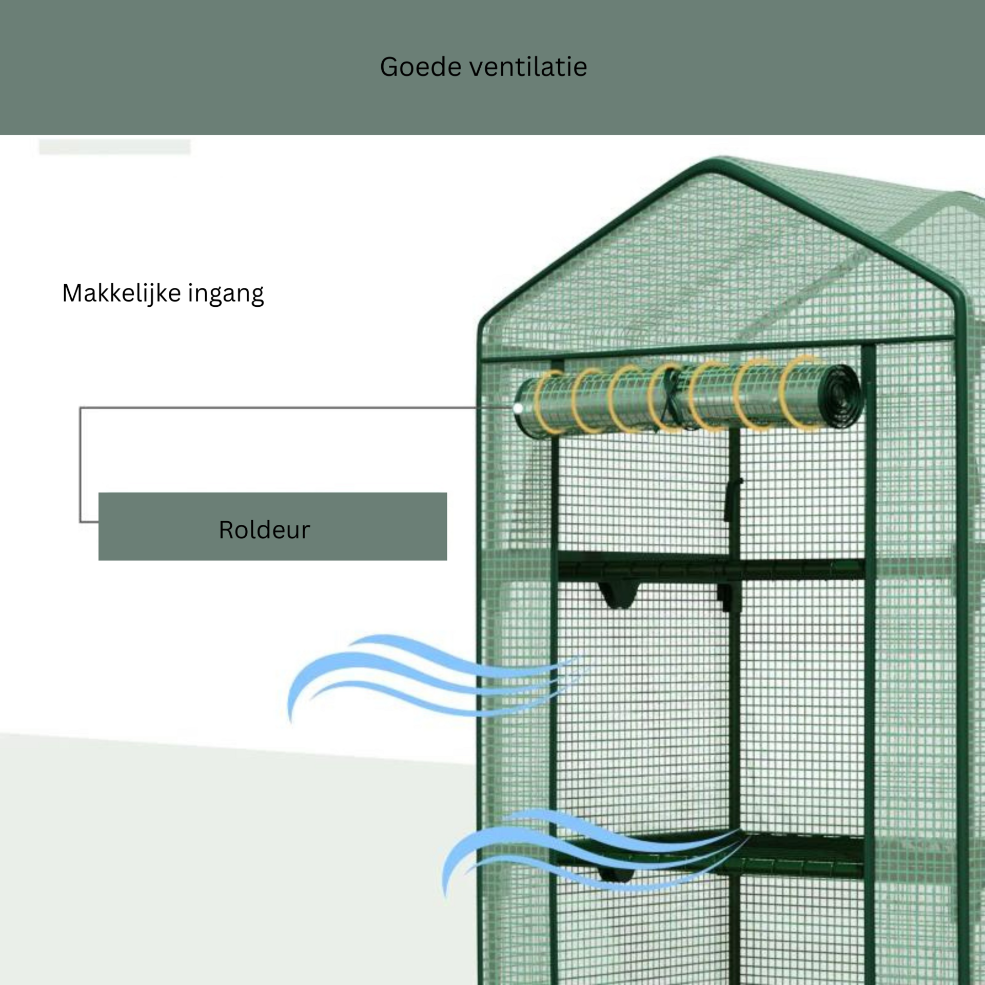 Broeikas groen met stevig frame – 69×49×125 cm ideale tuinkas