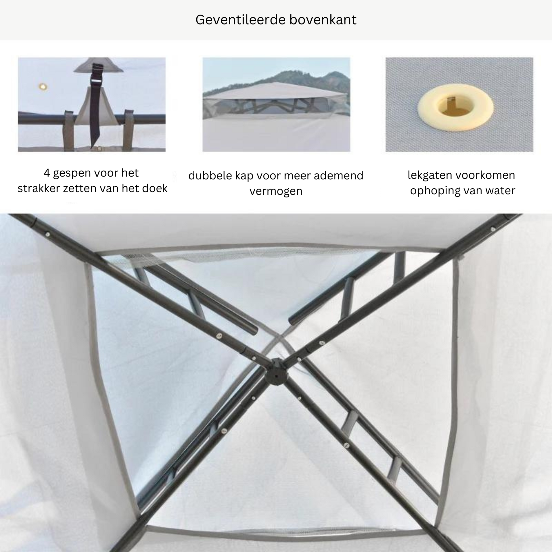 Tuinpaviljoen vouwtent grijs – 294×294×265 cm waterafstotend en stevig