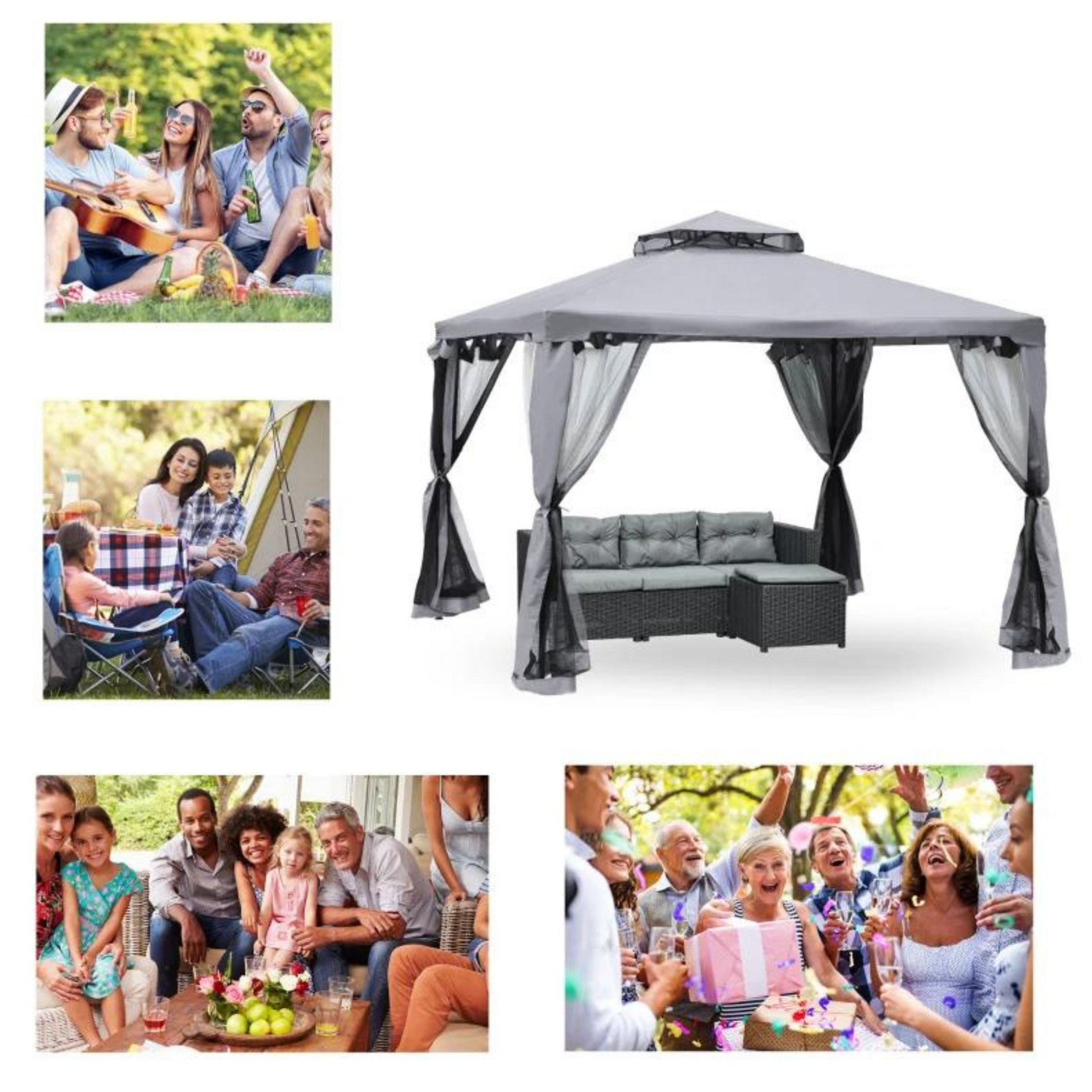 Tuinpaviljoen vouwtent grijs – 294×294×265 cm waterafstotend en stevig