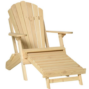 Houten Adirondack tuinstoel 78x140x94 cm met comfortabele zitvorm en voetensteun van licht hout voor buitengebruik