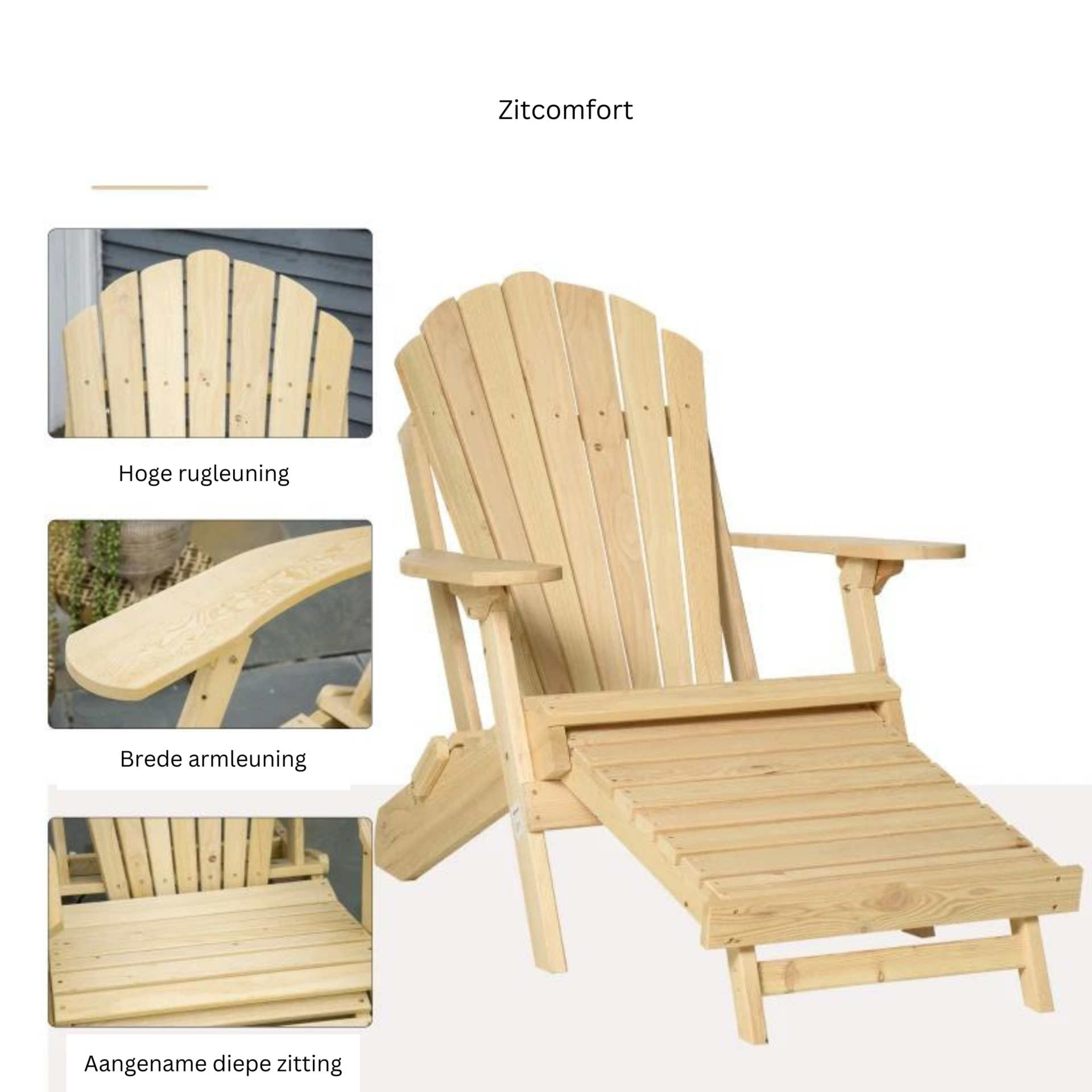 Houten Adirondack tuinstoel 78x140x94 cm met comfortabele zitvorm