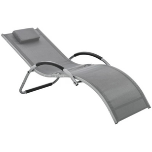 Comfortabel grijs ligbed 160x60x65 cm met vaste rug en armleuninge, ademend texteline en stevig aluminium frame