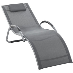 Comfortabel grijs ligbed 160x60x65 cm met vaste rug en armleuninge, ademend textileen en aluminium frame