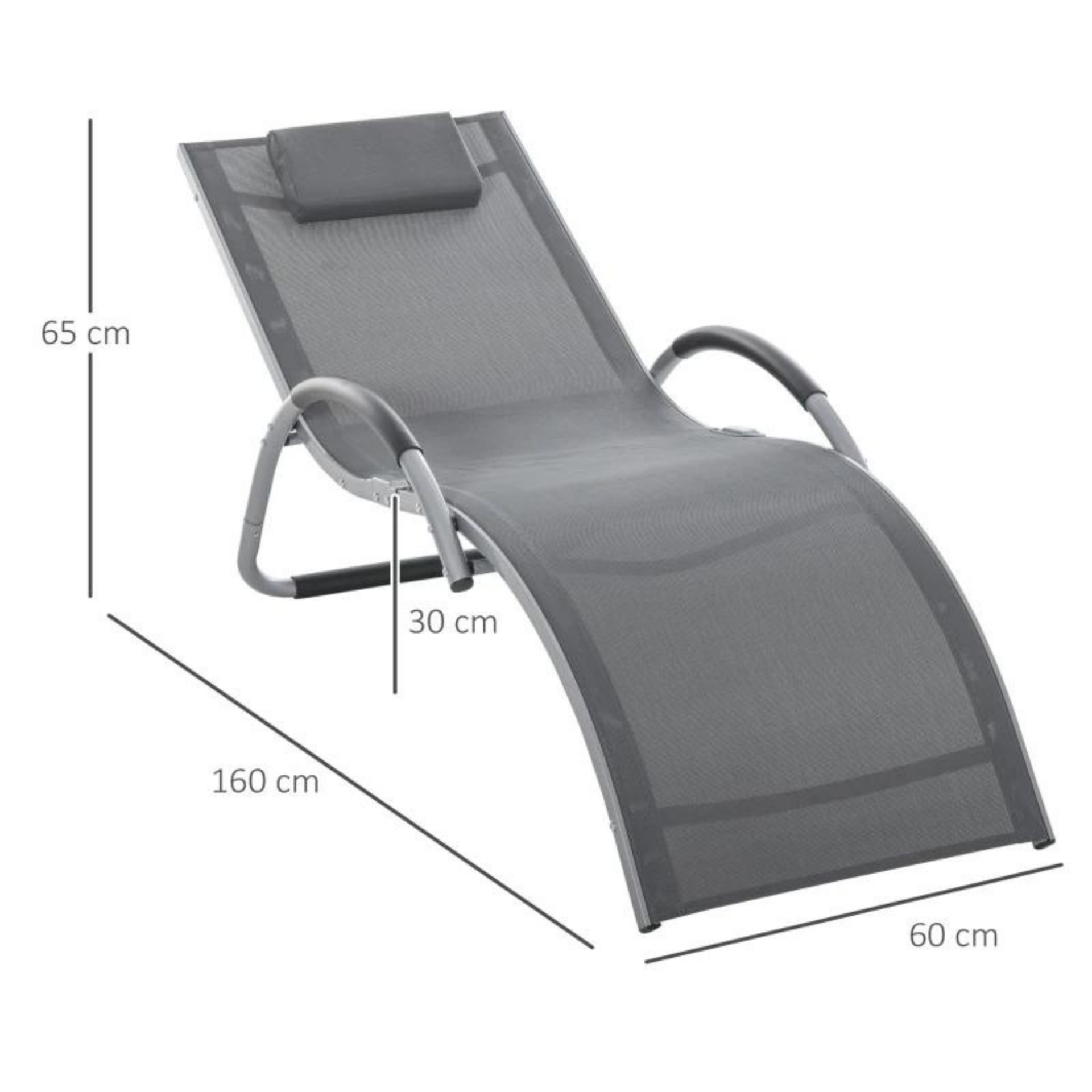 Comfortabel grijs ligbed 160x60x65 cm met vaste rug en armleuninge