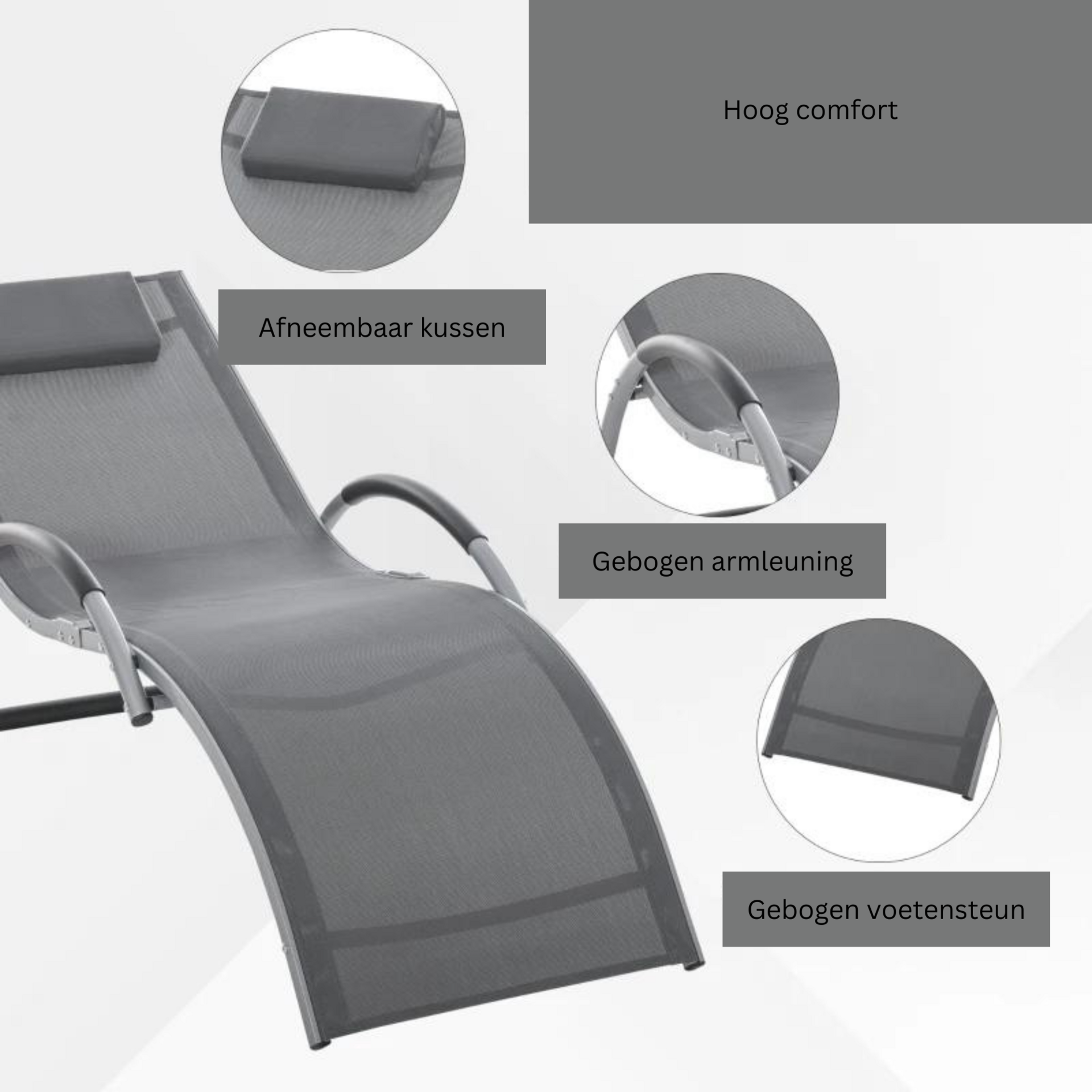 Comfortabel grijs ligbed 160x60x65 cm met vaste rug en armleuninge
