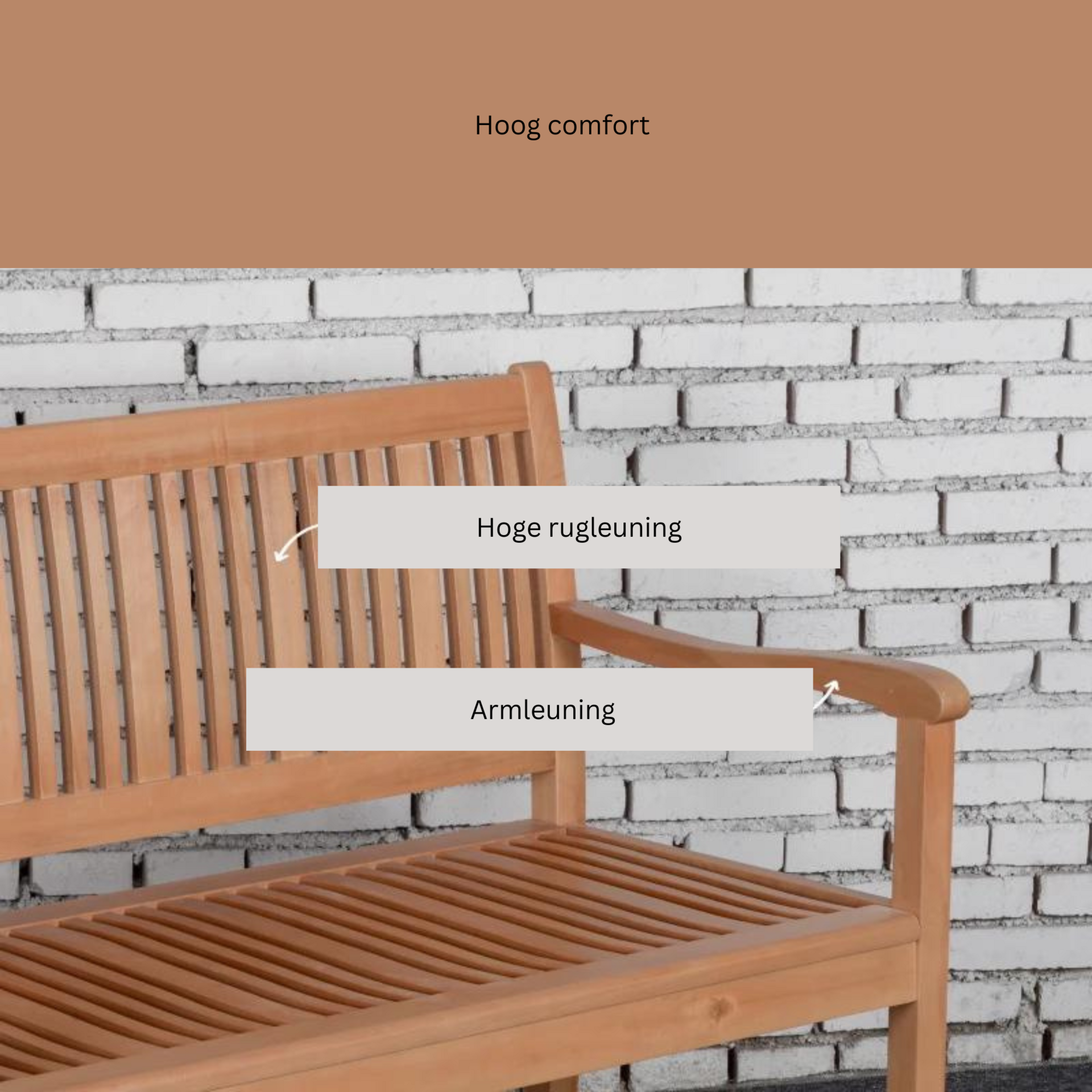 Houten 2-zits tuinbank 127x62x92 cm met armleuningen en rugsteun
