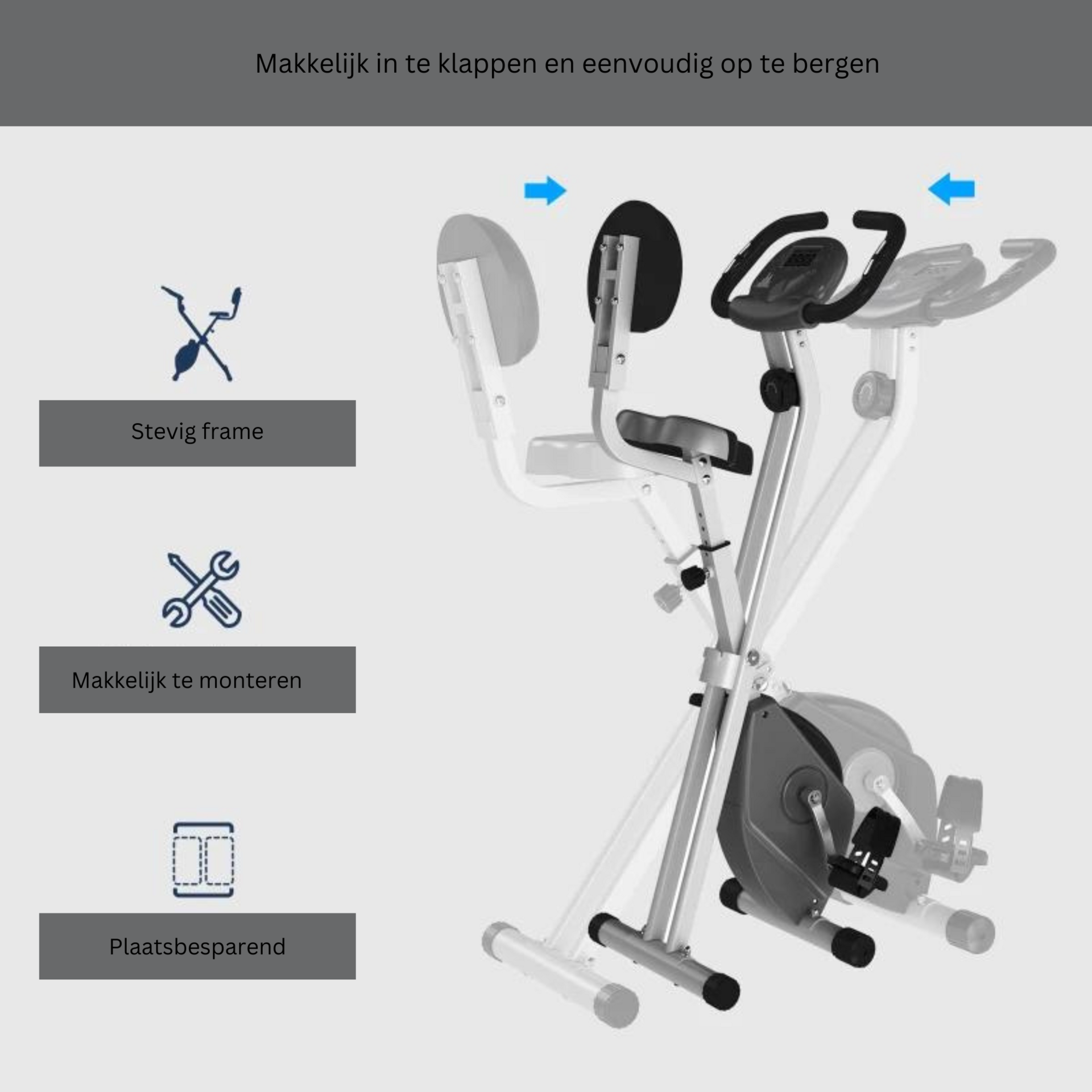 Verstelbare hometrainer wit met display en 8 weerstandsniveaus
