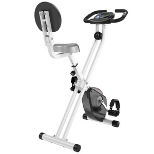 Verstelbare hometrainer wit met display en 8 weerstandsniveaus, stevig frame en comfortabele rugsteun voor thuisfitness