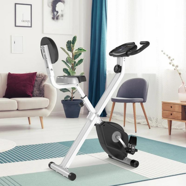 Verstelbare hometrainer wit met display en 8 weerstandsniveaus