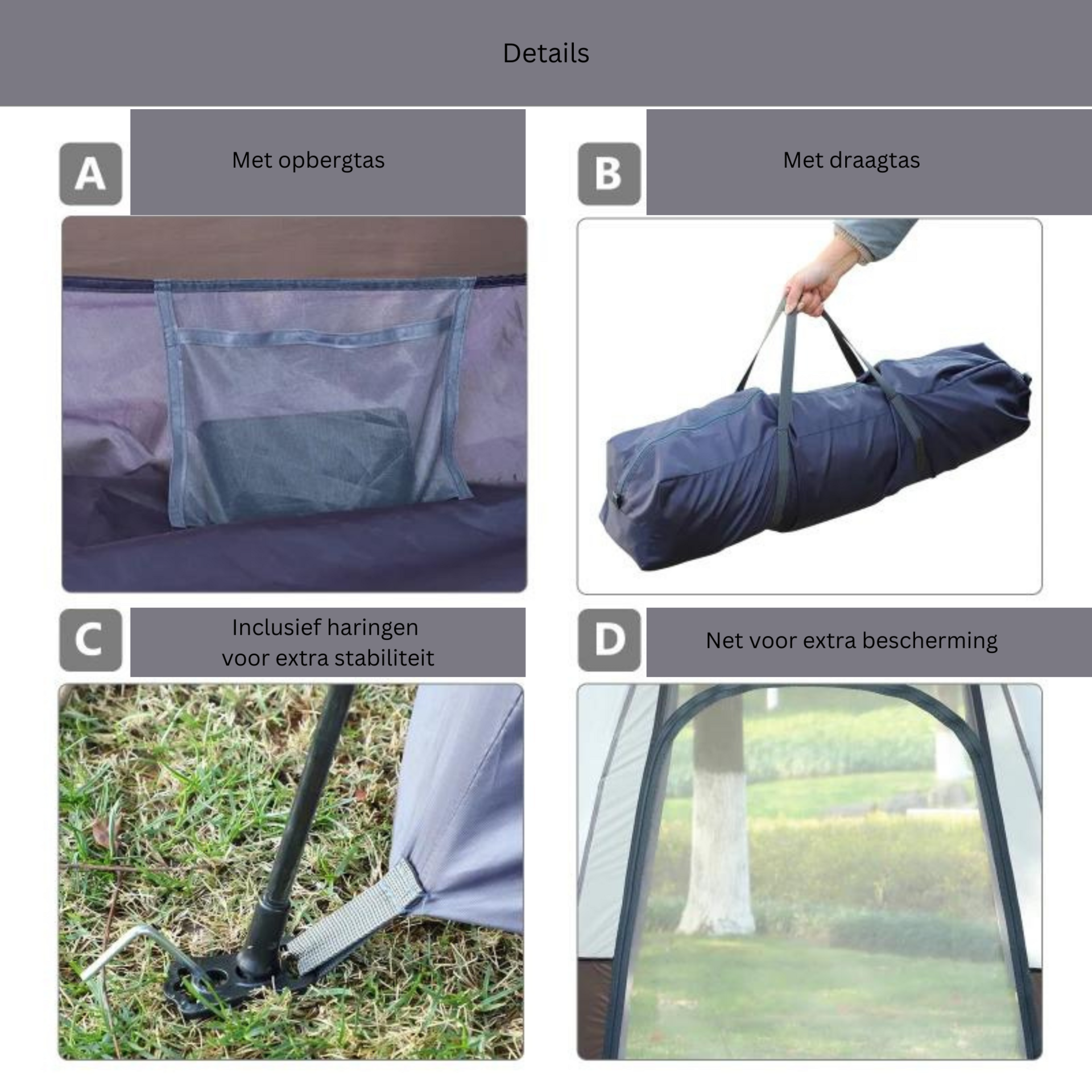 Kampeertent koepeltent 3-persoons 260x260x150 cm met draagtas