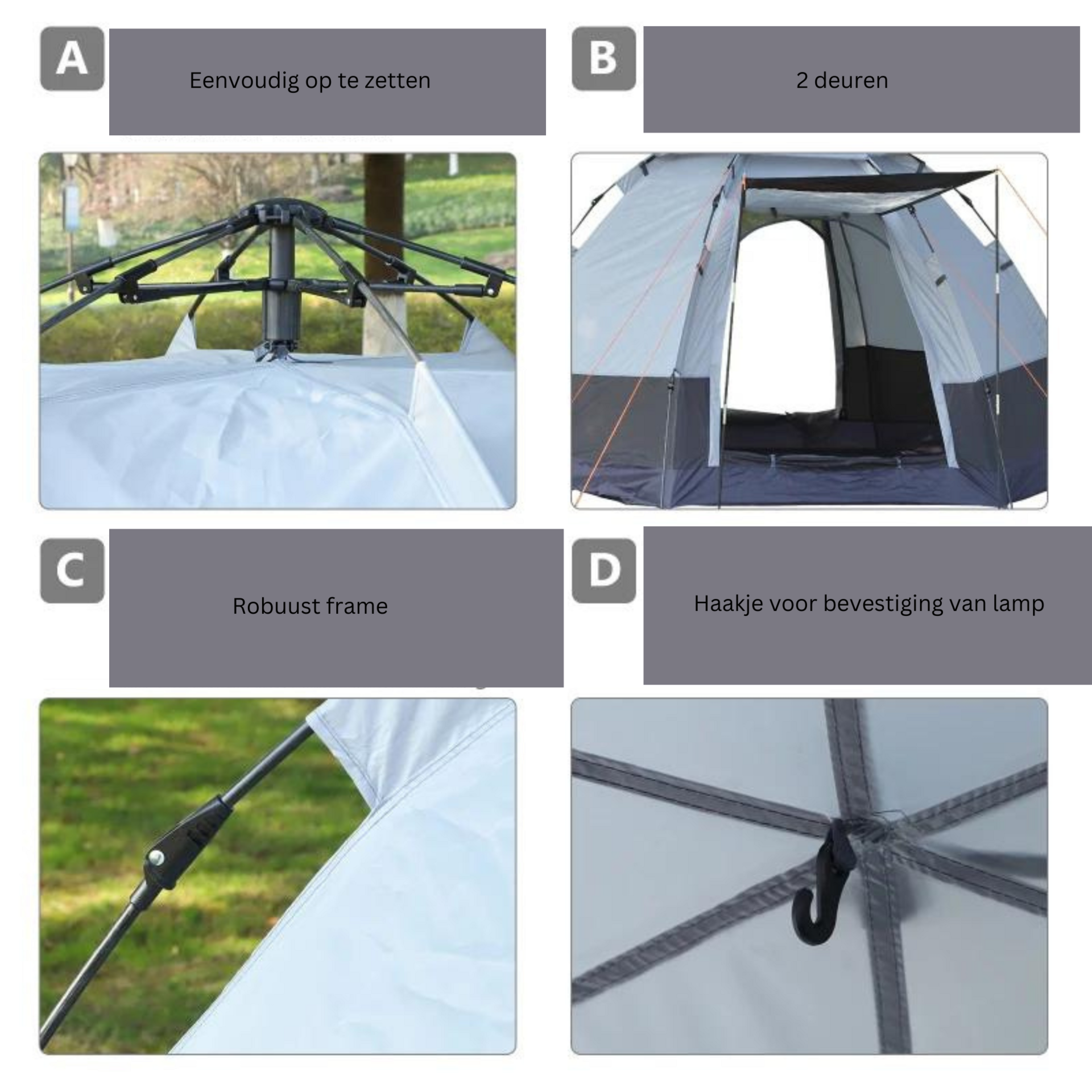 Kampeertent koepeltent 3-persoons 260x260x150 cm met draagtas
