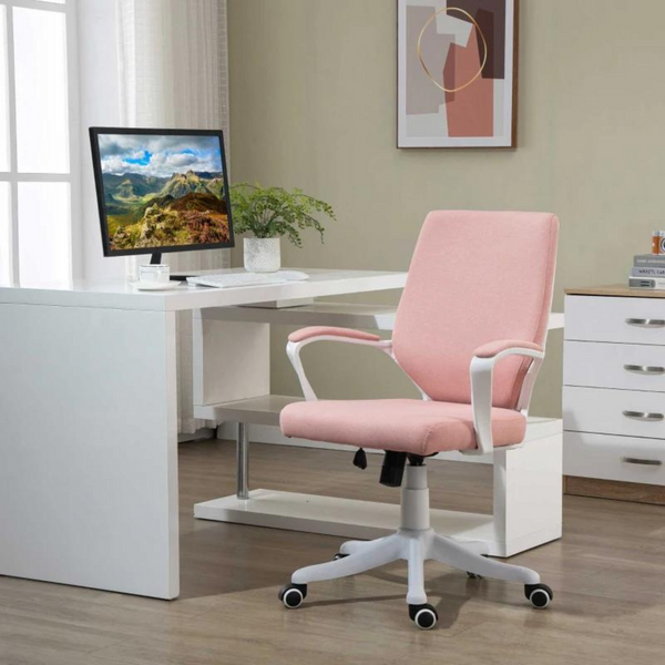 Ergonomische bureaustoel roze-wit met verstelbare rug en zithoogte