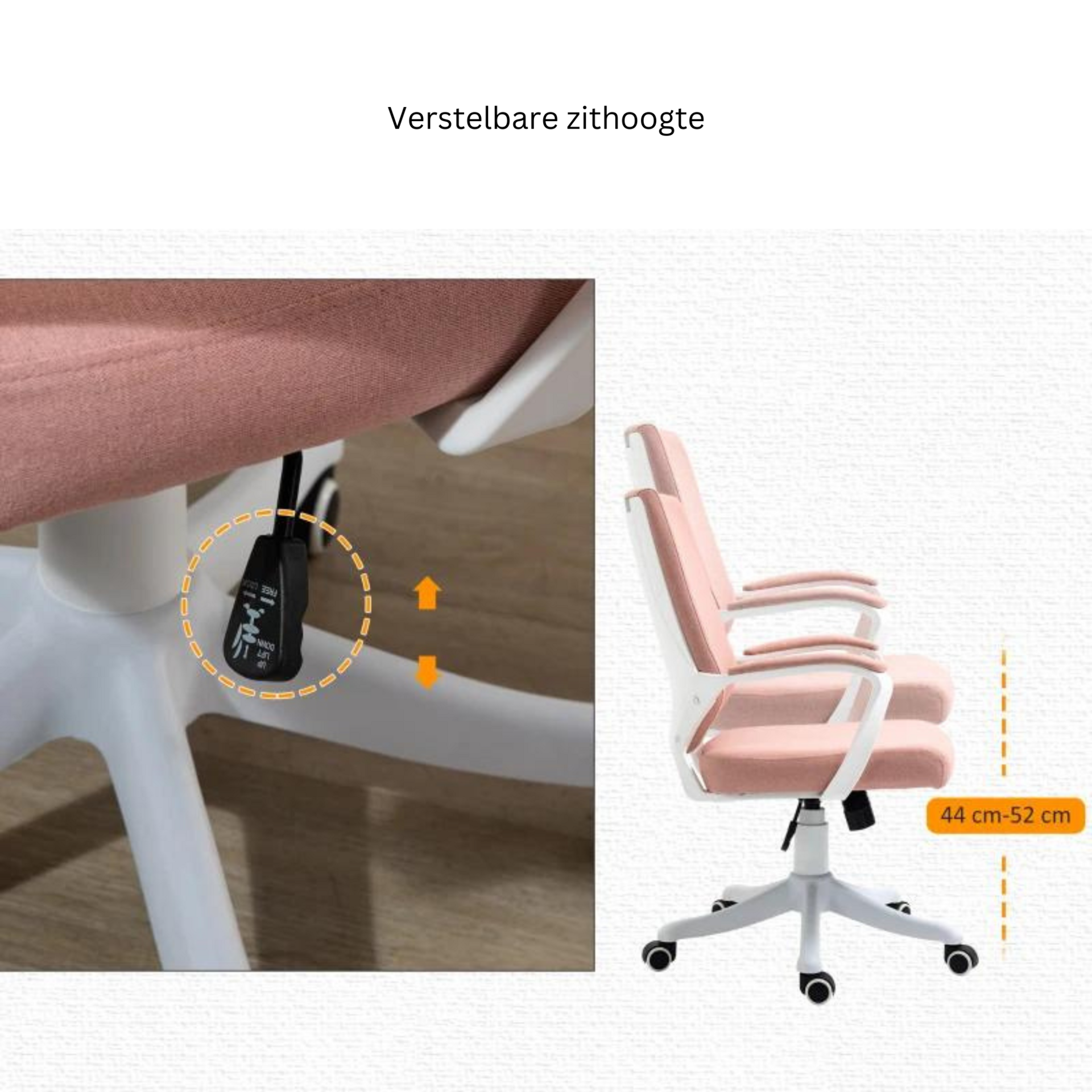 Ergonomische bureaustoel roze-wit met verstelbare rug en zithoogte