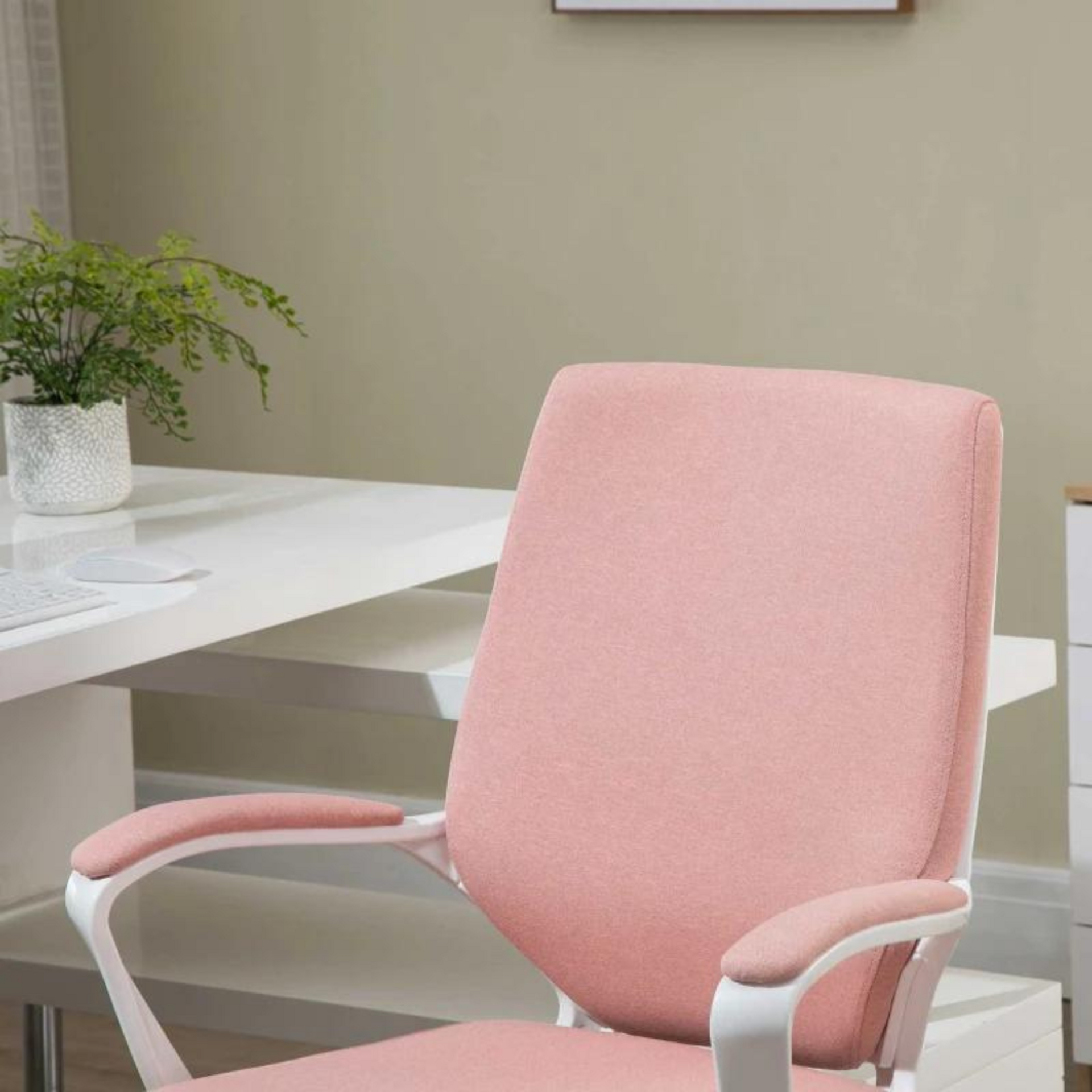 Ergonomische bureaustoel roze-wit met verstelbare rug en zithoogte