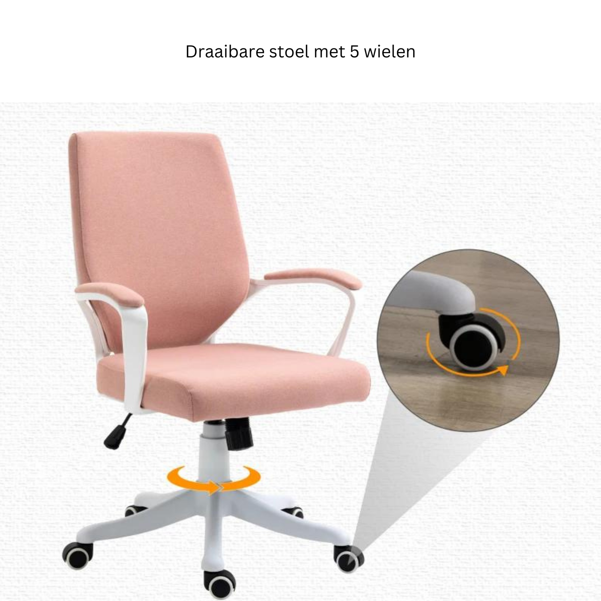 Ergonomische bureaustoel roze-wit met verstelbare rug en zithoogte