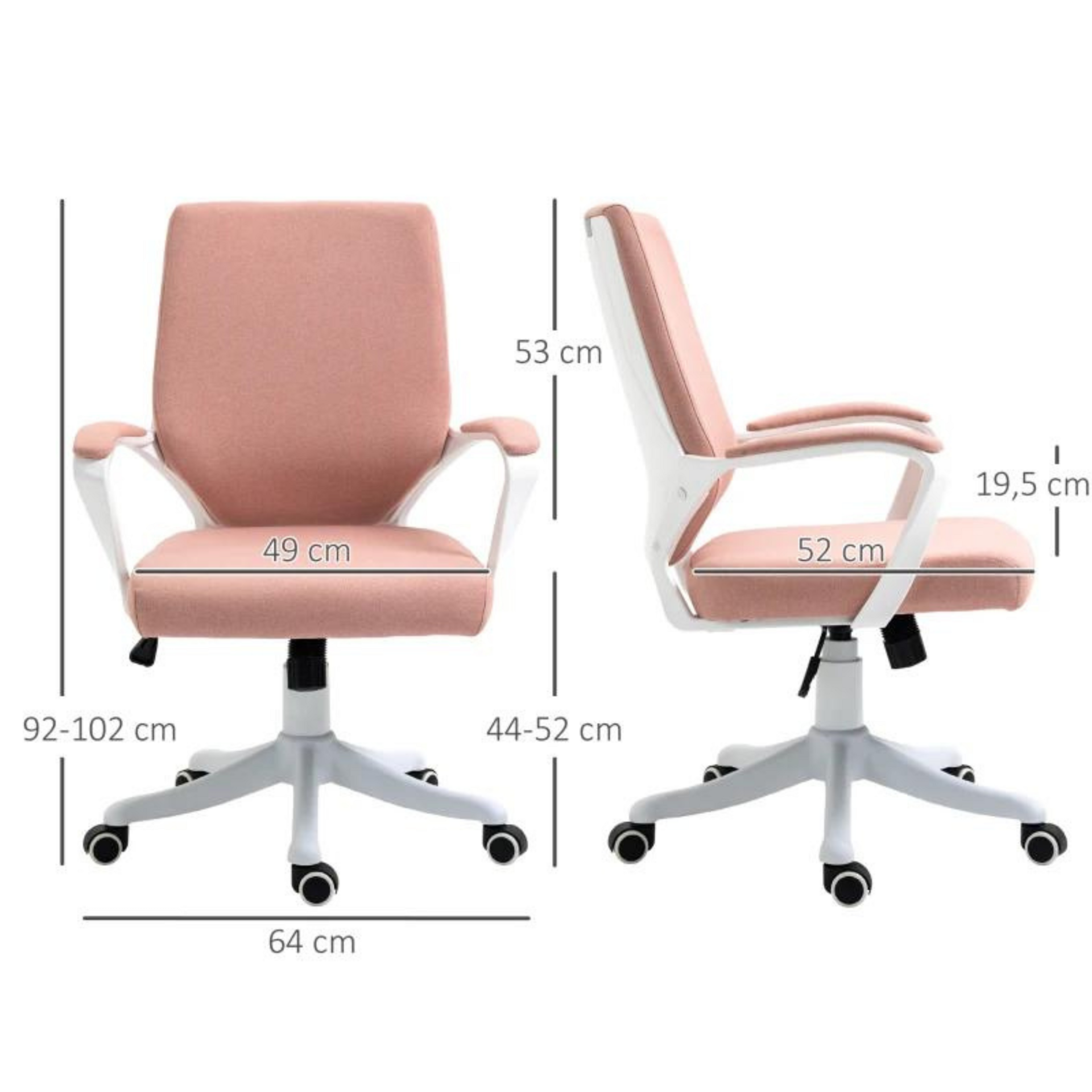 Ergonomische bureaustoel roze-wit met verstelbare rug en zithoogte