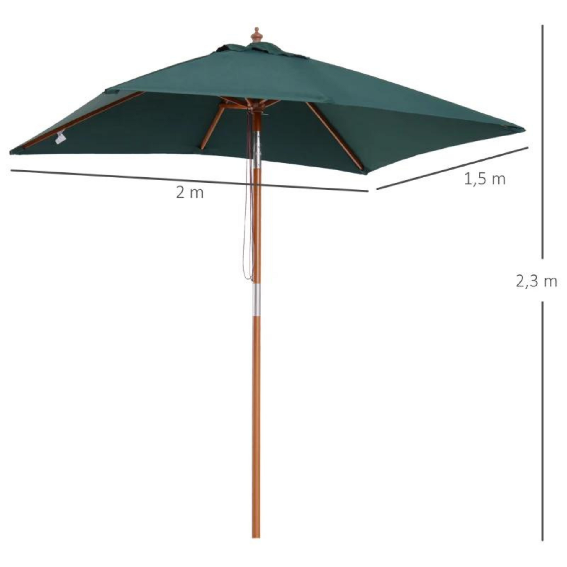 Rechthoekige luxe balkonparasol 200 x 150 cm groen met knikbaar en UV-bescherming