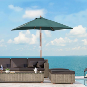 Rechthoekige luxe balkonparasol 200 x 150 cm groen met knikbaar en UV-bescherming, stevige houten paal