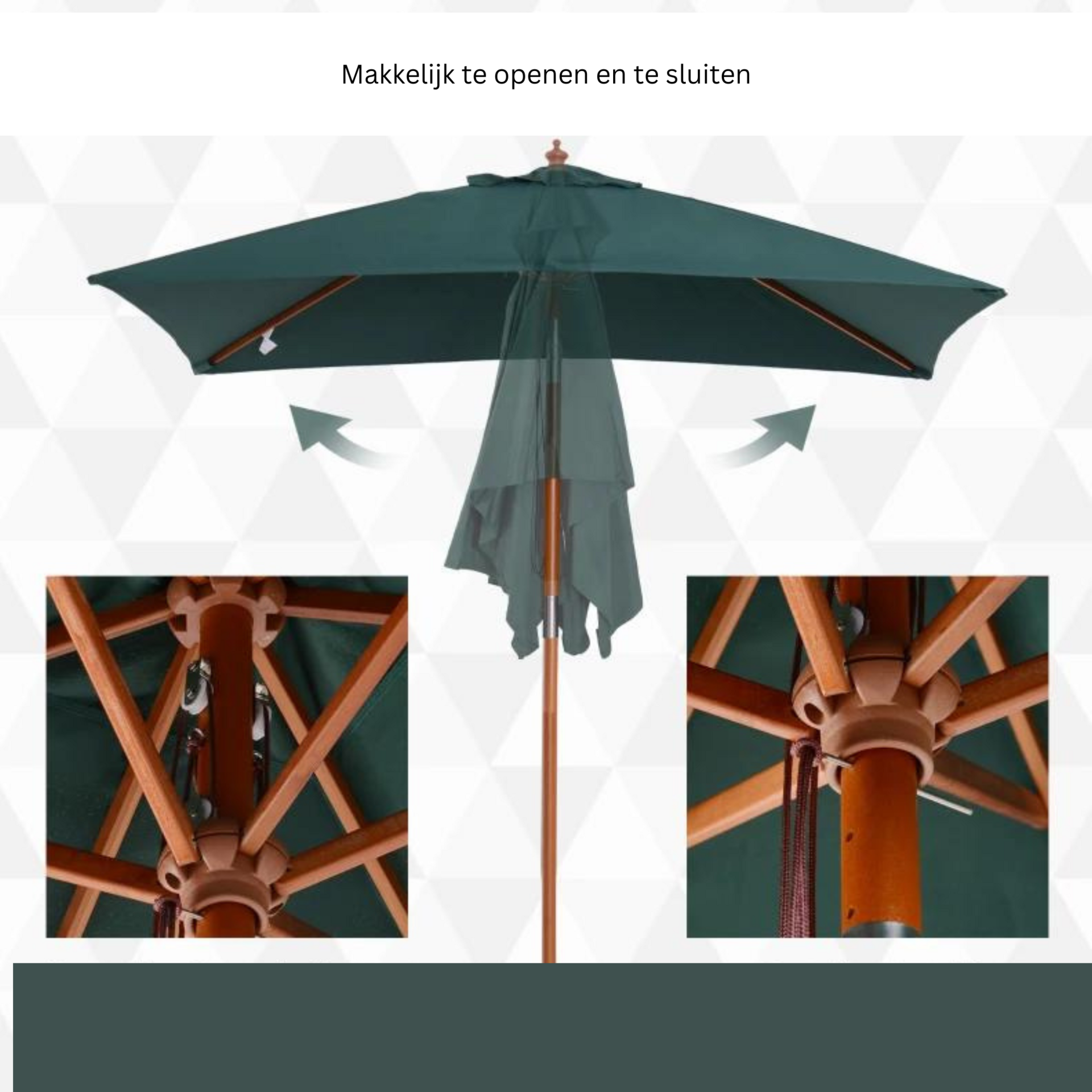 Rechthoekige luxe balkonparasol 200 x 150 cm groen met knikbaar en UV-bescherming