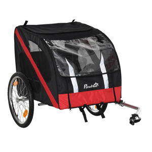 Fietskar voor honden met ventilatie, reflectoren en stevige koppeling rood, geschikt voor veilig vervoer van je huisdier.