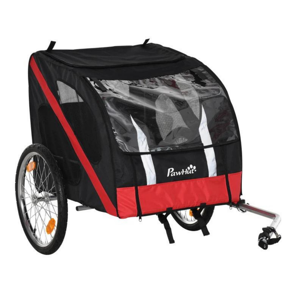 Fietskar voor honden met ventilatie, reflectoren en stevige koppeling rood