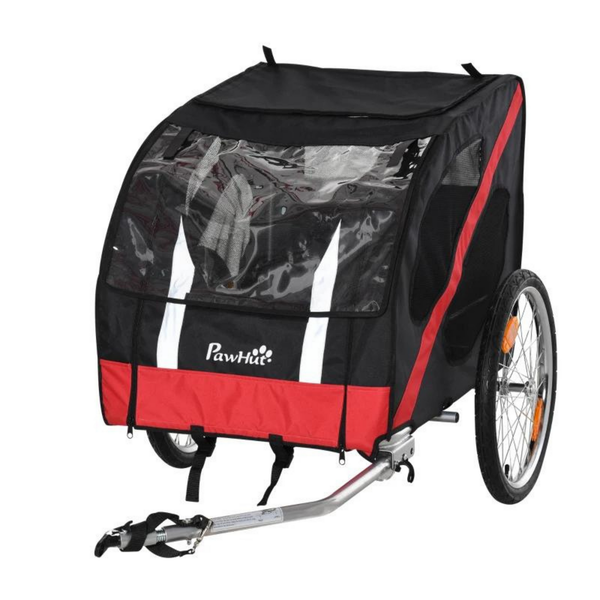 Fietskar voor honden met ventilatie, reflectoren en stevige koppeling rood