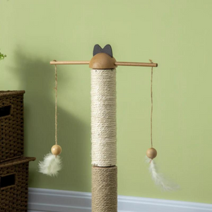 Kattenkrabpaal met sisalpalen 56 cm met zachte veren speeltjes en ligplateau voor speelse katten thuis