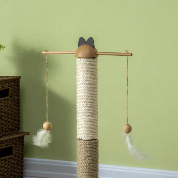 Kattenkrabpaal met sisalpalen 56 cm, speeltjes en zacht ligplateau