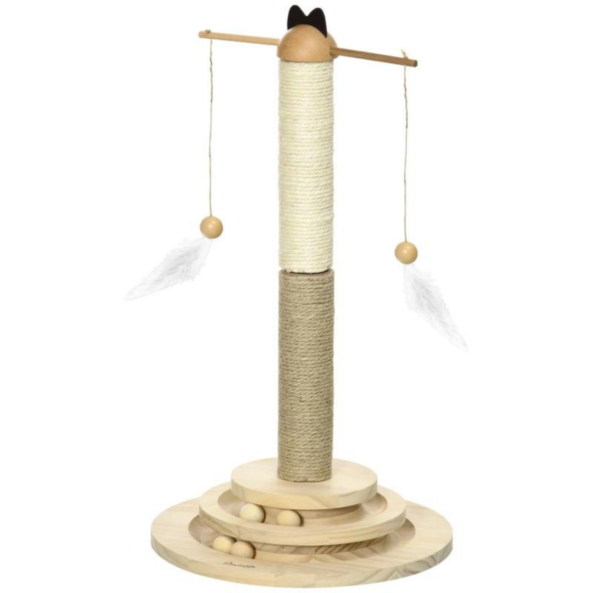 Kattenkrabpaal met sisalpalen 56 cm, speeltjes en zacht ligplateau