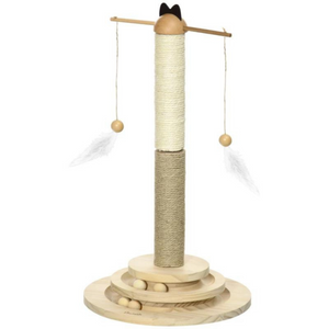 Kattenkrabpaal met sisalpalen 56 cm, speeltjes en zacht ligplateau – natuurlijke krabplek en speeltoren voor kattenplezier