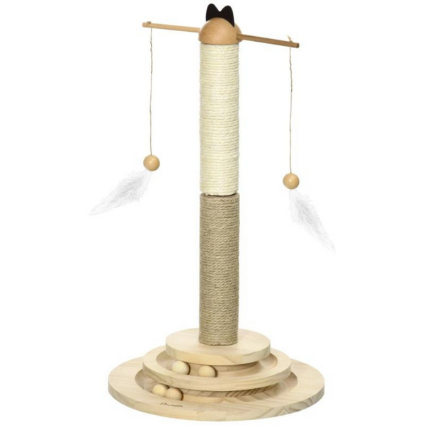 Kattenkrabpaal met sisalpalen 56 cm, speeltjes en zacht ligplateau
