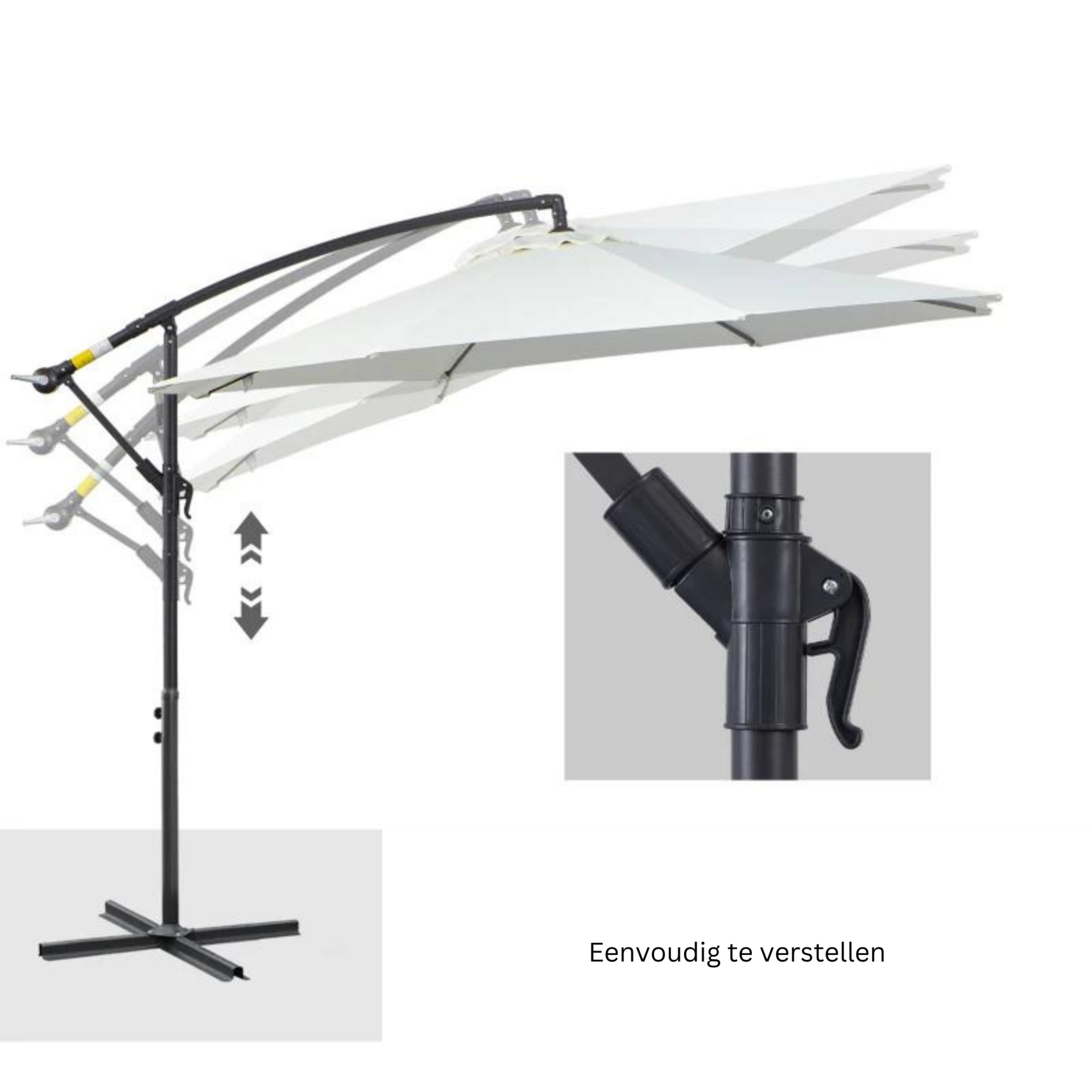 Robuuste zweefparasol creme – ø3 x 2,5 m met handslinger en waterafstotend doek