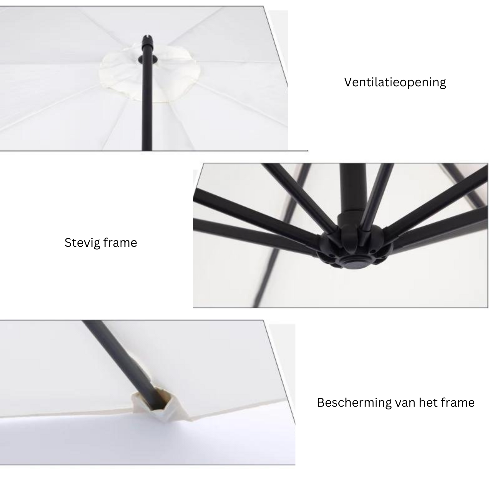 Robuuste zweefparasol creme – ø3 x 2,5 m met handslinger en waterafstotend doek
